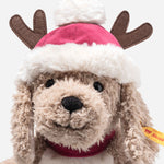 Close up of Rudy the Christmas Dog from Steiff.