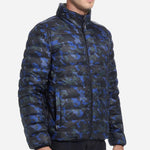 Model Shot of Outerwear Men's Blue Camo 2-in-1 Reversible Pillow Jacket by TUMI.