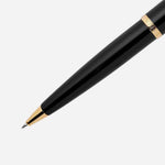 Close up of Carene Black Lacquer Ballpoint Pen with Gold Trim by Waterman.