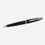 Side View of Carene Black Lacquer Ballpoint Pen with Gold Trim by Waterman.