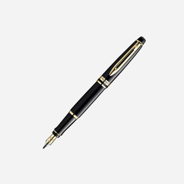 Expert Black Lacquer Fountain Pen with Gold Trim by Waterman .