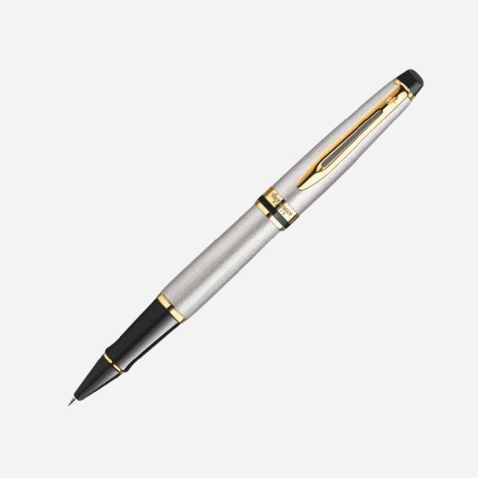 Expert Stainless Steel Rollerball Pen with Gold Trim by Waterman.