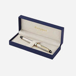 Packaging of Expert Stainless Steel Rollerball Pen with Gold Trim by Waterman.