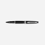 Side View of Expert Matte Black Lacquer Rollerball Pen with Chrome Trim  by Waterman.