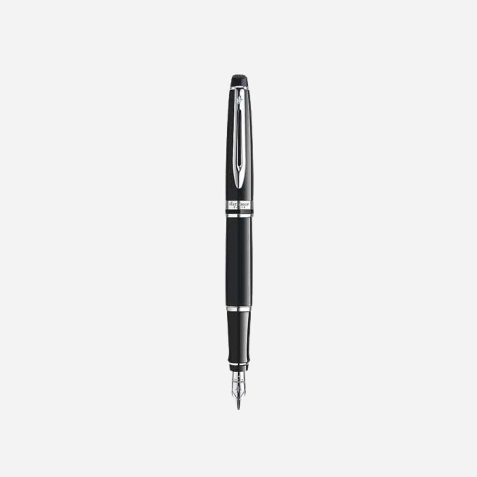 Expert Black Lacquer Fountain Pen with Chrome Trim by Waterman.