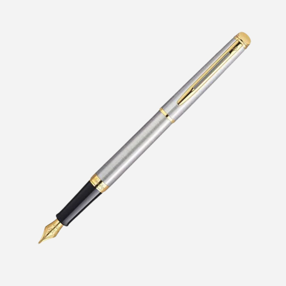 Hemisphere Stainless Steel with Gold Trim Fountain Pen by Waterman.