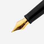Close up of Hemisphere Stainless Steel with Gold Trim Fountain Pen by Waterman.