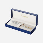 Case of Hemisphere Stainless Steel with Gold Trim Fountain Pen by Waterman.