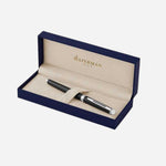 Packaging of Hemisphere Rollerball Pen in Matt Black by Waterman.