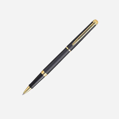 Hemisphere, Matt Black Rollerball Pen with Gold Trim by Waterman.