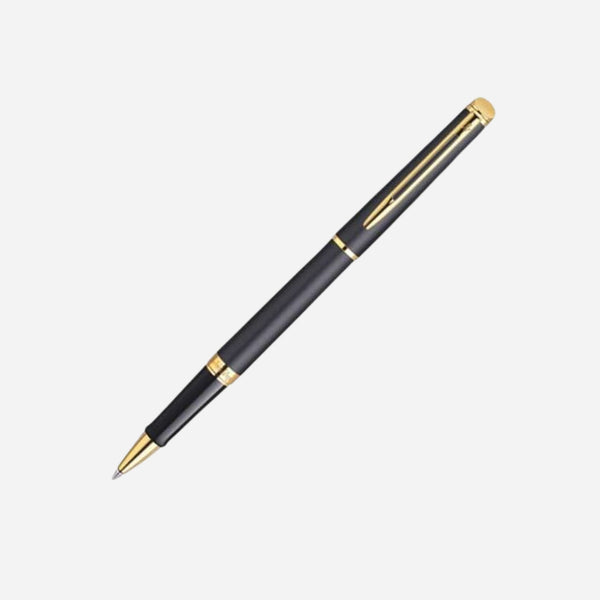Hemisphere, Matt Black Rollerball Pen with Gold Trim by Waterman.