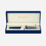 Packaging of Hemisphere, Matt Black Rollerball Pen with Gold Trim by Waterman.