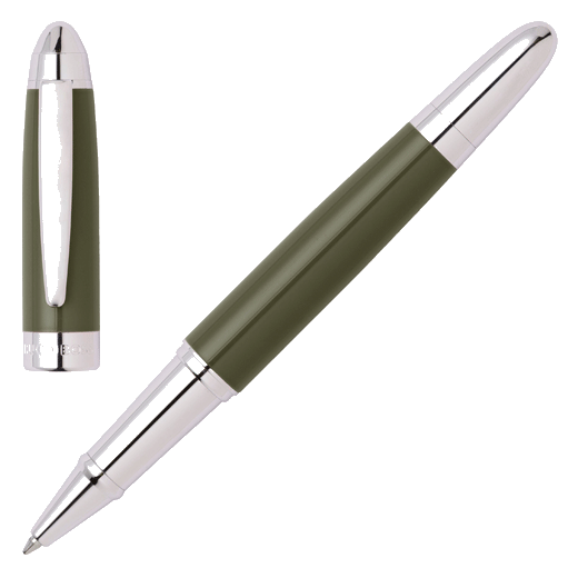 This Hugo Boss Icon Rollerball Pen Khaki & Chrome has been made with brass and a shiny lacquered coating.