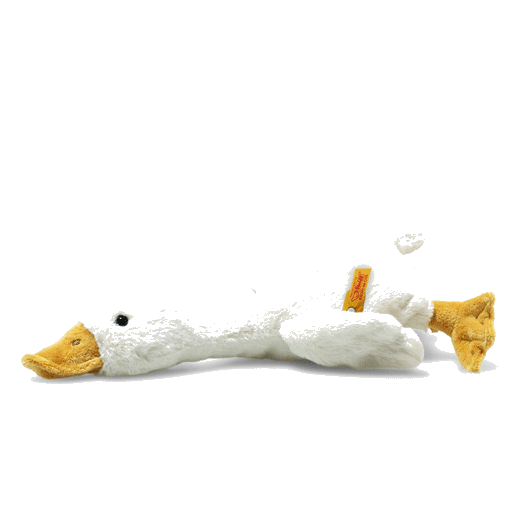 Steiff's Gilda the Goose comes with a small beanbag stuffing so it can lay down flat or stand up.