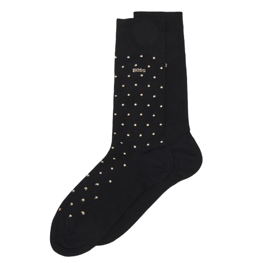 This BOSS 2 Pack Men's Cotton Blend Black & Gold Socks Gift Set is made out of a blend of cotton, polyamid, elastane, and polyester.
