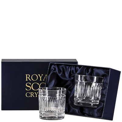 royal scot crystal 2 art deco whisky tumblers packaging