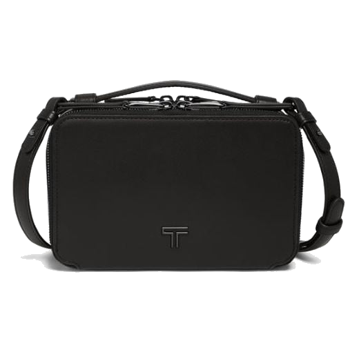 This TUMI Voyageur Myla Cross Body Bag in Black has gunmetal trims on the zips and black leather.