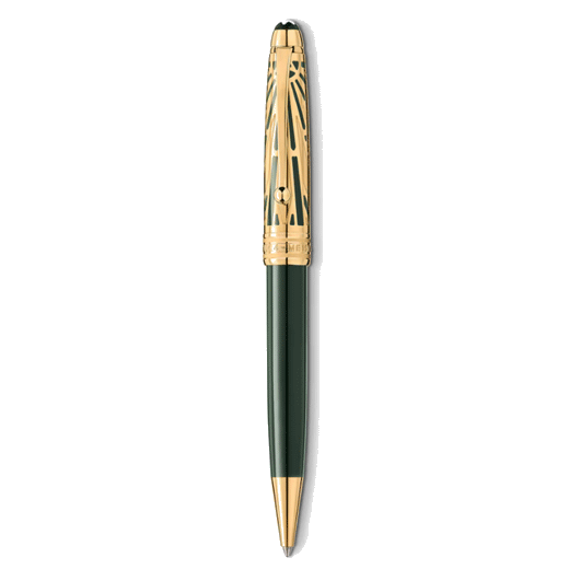 Montblanc's Meisterstück The Origin Collection Green Doué Classique Ballpoint Pen with gold plating and a resin barrel.