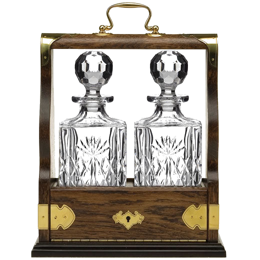 This Prestige Double Oak Tantalus & 2 Square Spirit Decanters has been designed by Royal Scot Crystal.