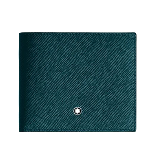 This Montblanc Sartorial Cyprus Blue Leather 8CC Wallet is made out of Saffiano leather with the snowcap emblem embellished on the front.