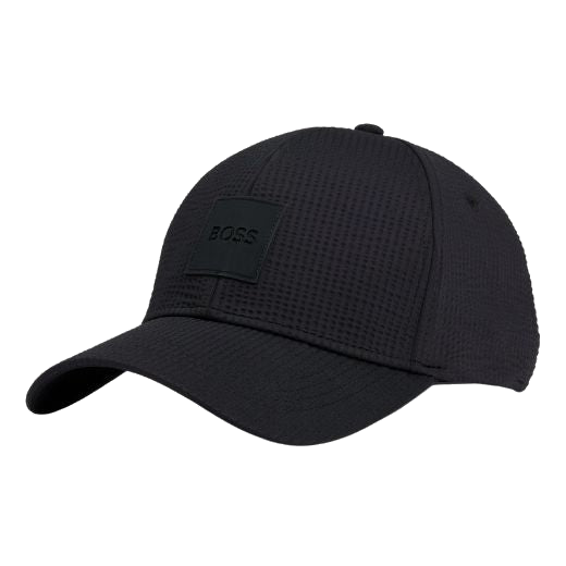 This BOSS Seersucker Black Cap with Logo Patch has the brand name on the front with an embroidered patch.