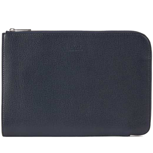 This BOSS Flat Navy Folio with Embossed Logo features a wrist strap.