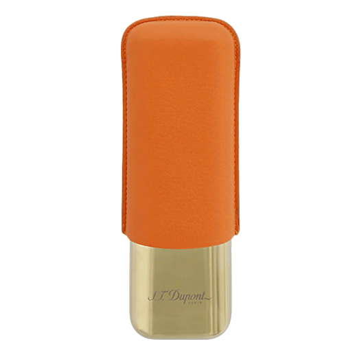 This Orange Leather Double Cigar Case Gold is by S.T. Dupont is made out of metal and leather.