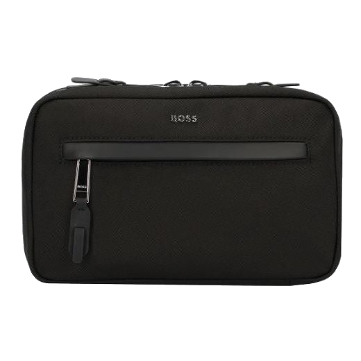 This BOSS Highway Wash Bag Black with Two-way Zip has a front zip pocket and two zipped compartments inside the main compartment.