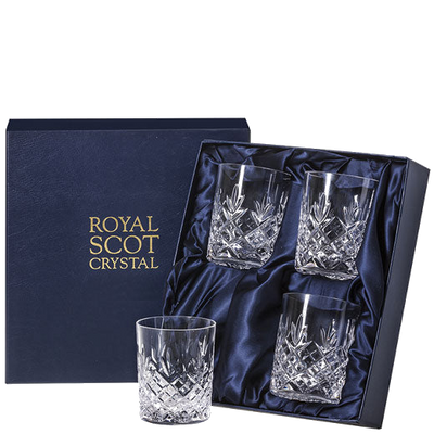 royal scot crystal 4 edinburgh whisky tumblers packaging