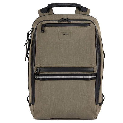 TUMI's Alpha Bravo Brown Dynamic Backpack features padded shoulder straps.