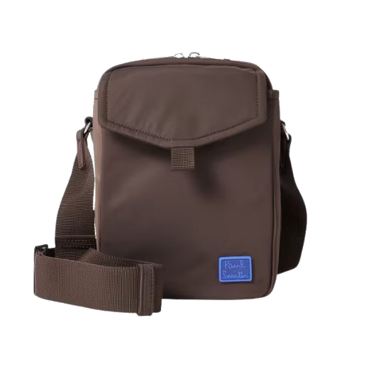 The Brown Recycled Polyester Flight Bag with Blue Logo by Paul Smith.