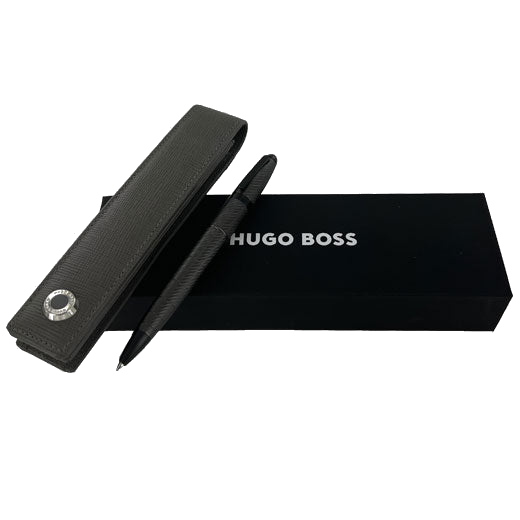 hugo boss grey tradition pen pouch oval ballpoint pen set