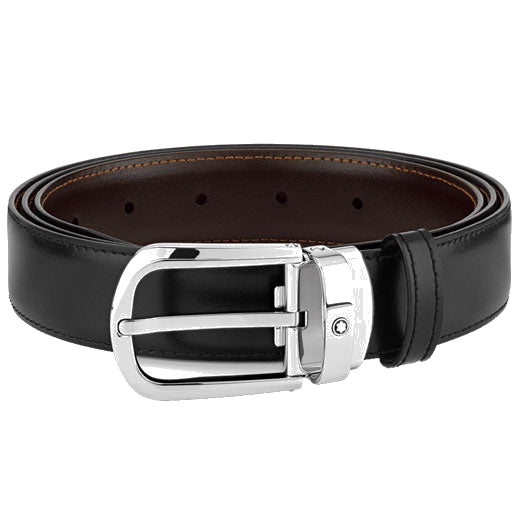This Curved Horseshoe Reversible Black/Brown Business Line Belt is designed by Montblanc.