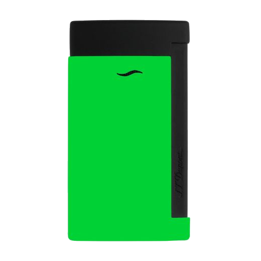 This Slim 7 Neon Green Lighter by S.T. Dupont has a contrasting black panel along the side and top.