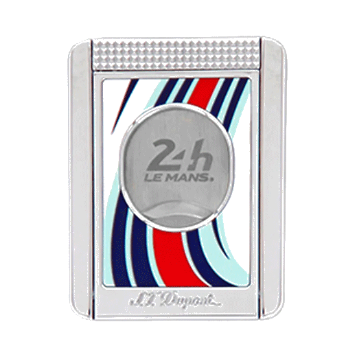 This S. T. Dupont 24H du Mans White & Chrome Cigar Cutter Stand features the 24hr logo on the blade with the lucky number 8 on the reverse.