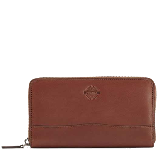 purdey tan leather continental purse