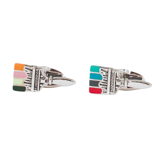 This pair of Paul Smith 'Artist Stripe' Paint Brush Cufflinks has been made from copper and zinc with an enamel inlay for the coloured paint.
