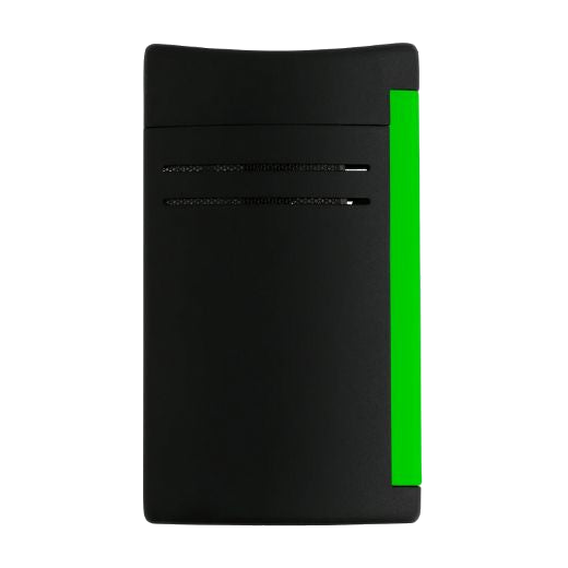 This S.T. Dupont Maxijet Matte Black & Neon Green Lighter has a strip of neon green with a matte black body.