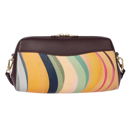 Paul Smith's Women's 'Dusky Swirl' Print Leather Shoulder Bag has a two-way zip with matte gold hardware and the Paul Smith signature on the zip pulls.