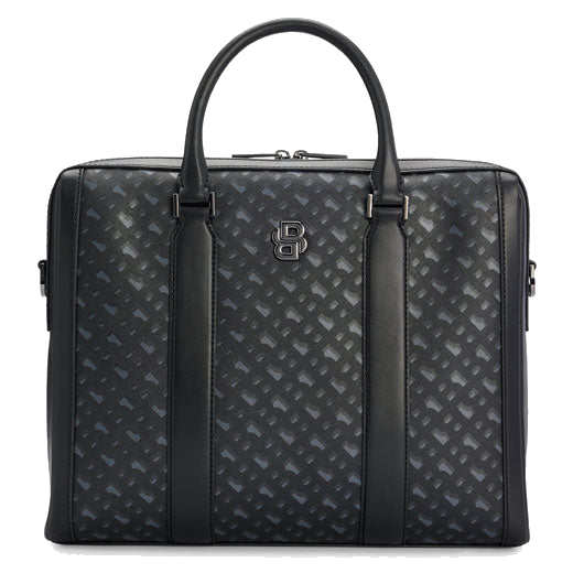 This BOSS 'B' Icon Monogram Document Case in Regenerated Leather has the BOSS monogram print all over with plain black trims.