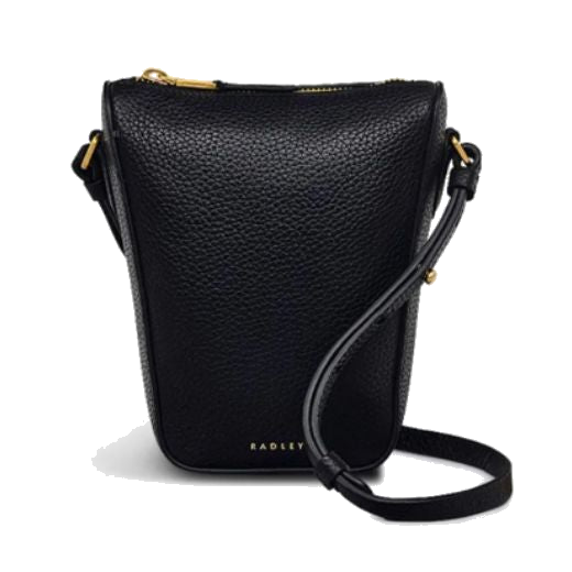 Radley's Oak Street Black Medium Phone Cross Body Purse has a matching grained leather strap that is adjustable to your suited length.