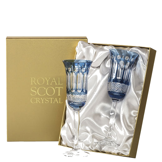royal scot crystal skye blue belgravia champagne glasses with box