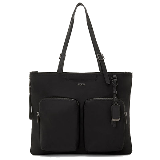 TUMI's Voyageur Black/Gunmetal Cody Expandable Tote Bag features a magnetic phone pocket.