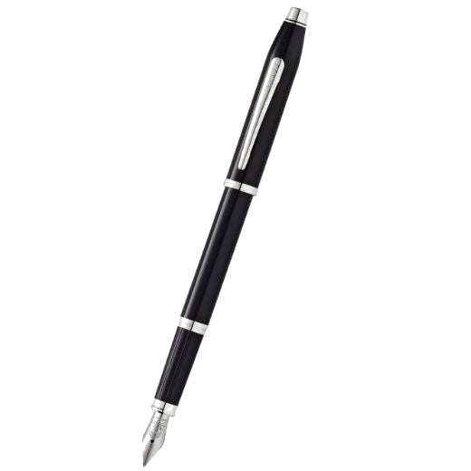 This Cross Black Lacquer Century II Fountain Pen has polished chrome trims and a glossy black barrel and cap.