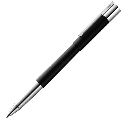 Matt black scala rollerball pen with stainless steel trims.