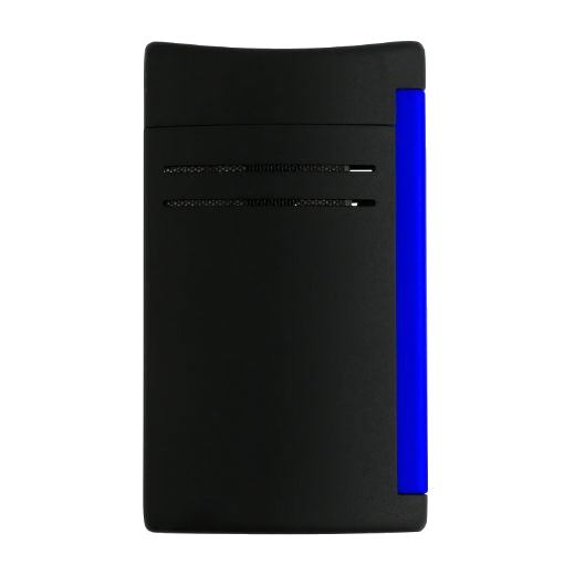 This S.T. Dupont Maxijet Matte Black & Neon Blue Lighter is a larger version of the minijet lighter and is quite slim with a curved shape.