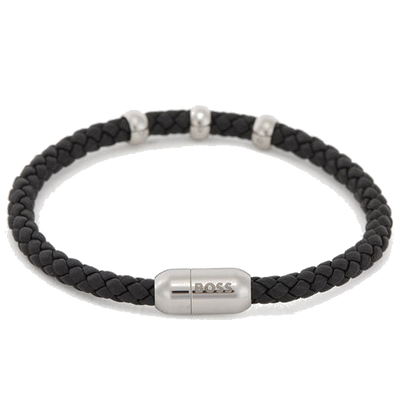boss beryl black braided leather cuff bracelet