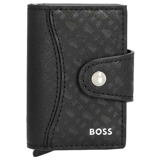 This BOSS black leather card holder comes with the monogram printed on the leather.