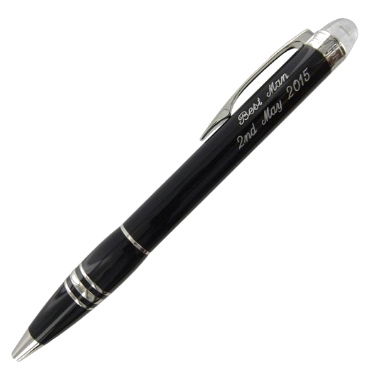 Full view of the engraved Montblanc pen.