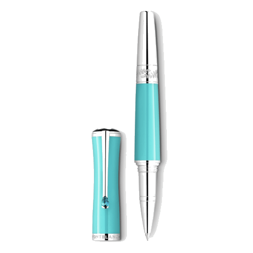 This Muses Maria Callas Special Edition Rollerball Pen by Montblanc has a turquoise stone on the platinum-plated clip.